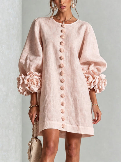 Madalena™ | Vestido Floral com Mangas Balão e Decote Redondo