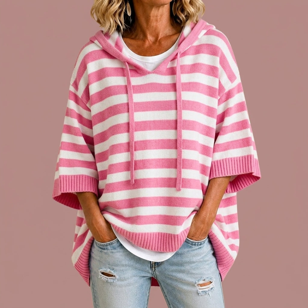 Loredana™ | Poncho de Malha às Riscas com Capuz