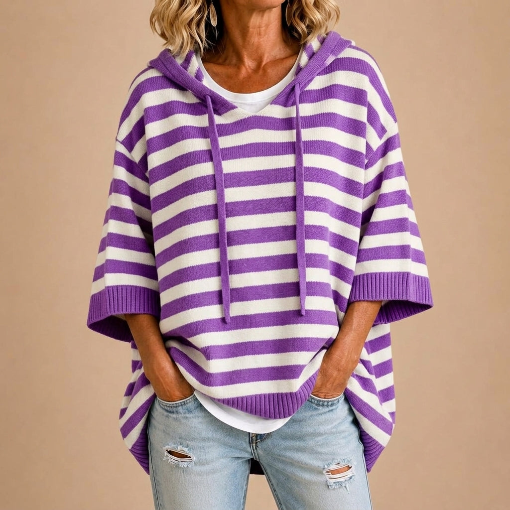 Loredana™ | Poncho de Malha às Riscas com Capuz