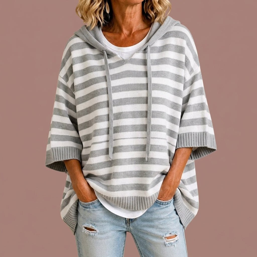 Loredana™ | Poncho de Malha às Riscas com Capuz