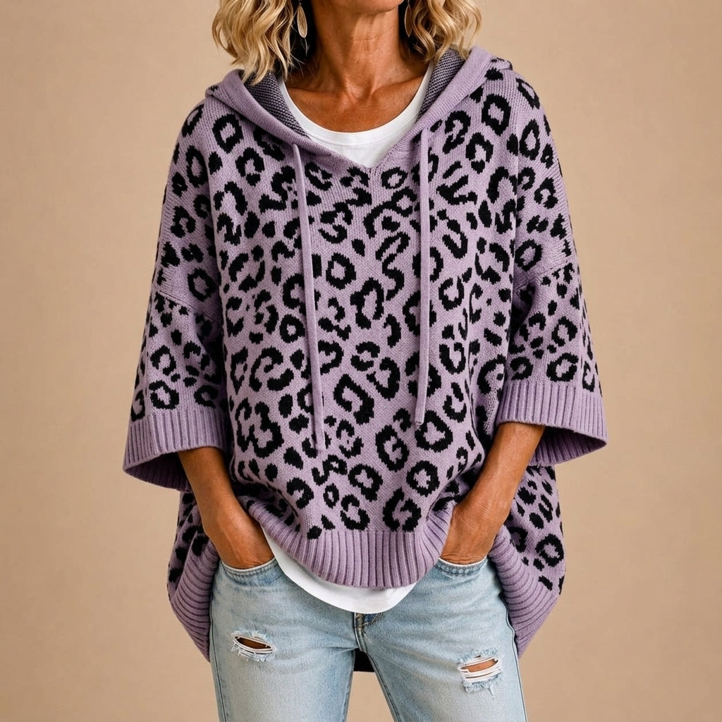 Gabriella™ | Poncho de Malha Padrão Animal com Capuz