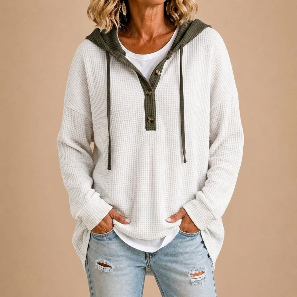 Tiziana™ | Poncho de Malha com Capuz e Botões