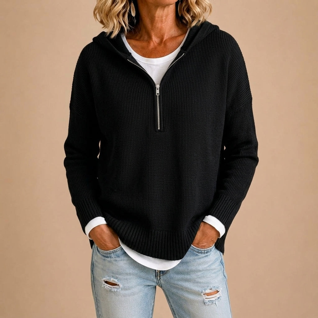 Valeria™ | Poncho de Malha com Capuz e Fecho