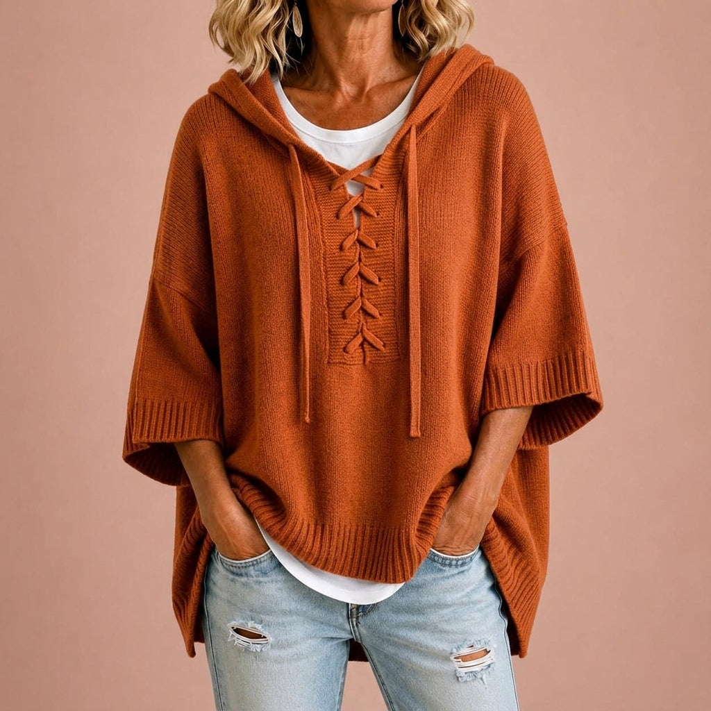 Claudia™ | Poncho de Malha com Capuz