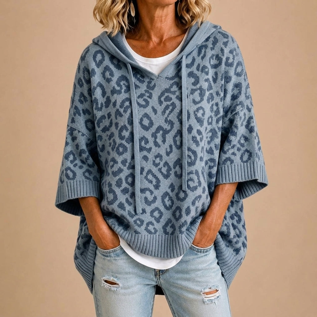 Gabriella™ | Poncho de Malha Padrão Animal com Capuz
