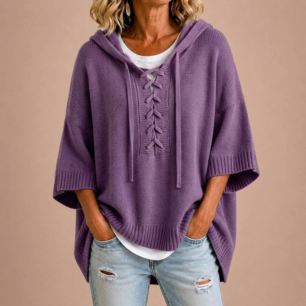 Claudia™ | Poncho de Malha com Capuz