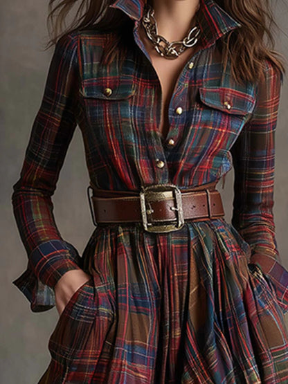 Teresa™ | Vestido Comprido aos Quadrados com Cinto