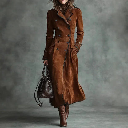 Georgina™ | Gabardina Comprida Efeito Camurça com Cinto