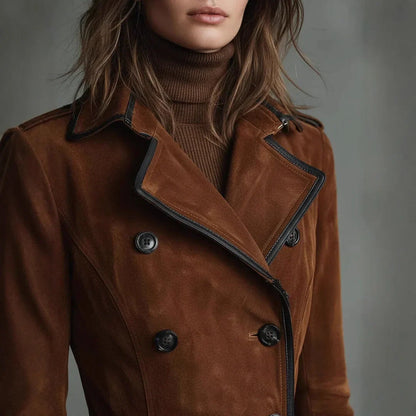 Georgina™ | Gabardina Comprida Efeito Camurça com Cinto