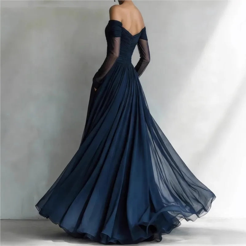 Eleonora™ | Vestido Comprido Ombro a Ombro com Inserções de Rede