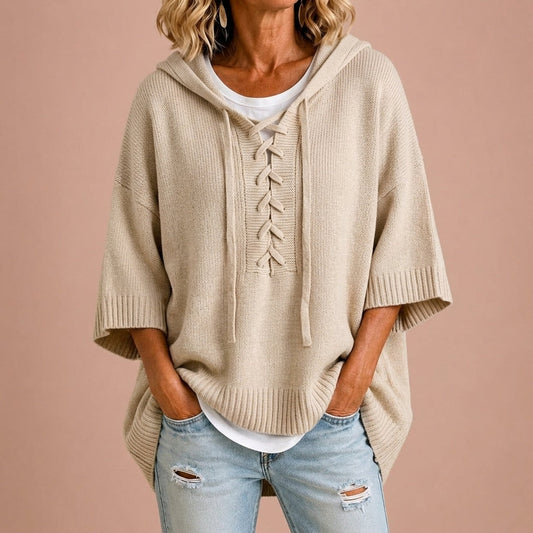 Claudia™ | Poncho de Malha com Capuz