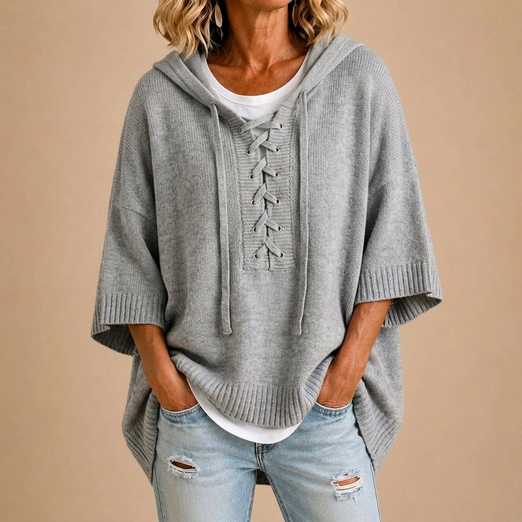 Claudia™ | Poncho de Malha com Capuz