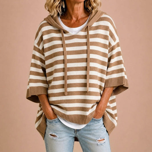 Loredana™ | Poncho de Malha às Riscas com Capuz