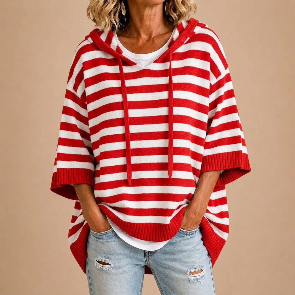 Loredana™ | Poncho de Malha às Riscas com Capuz