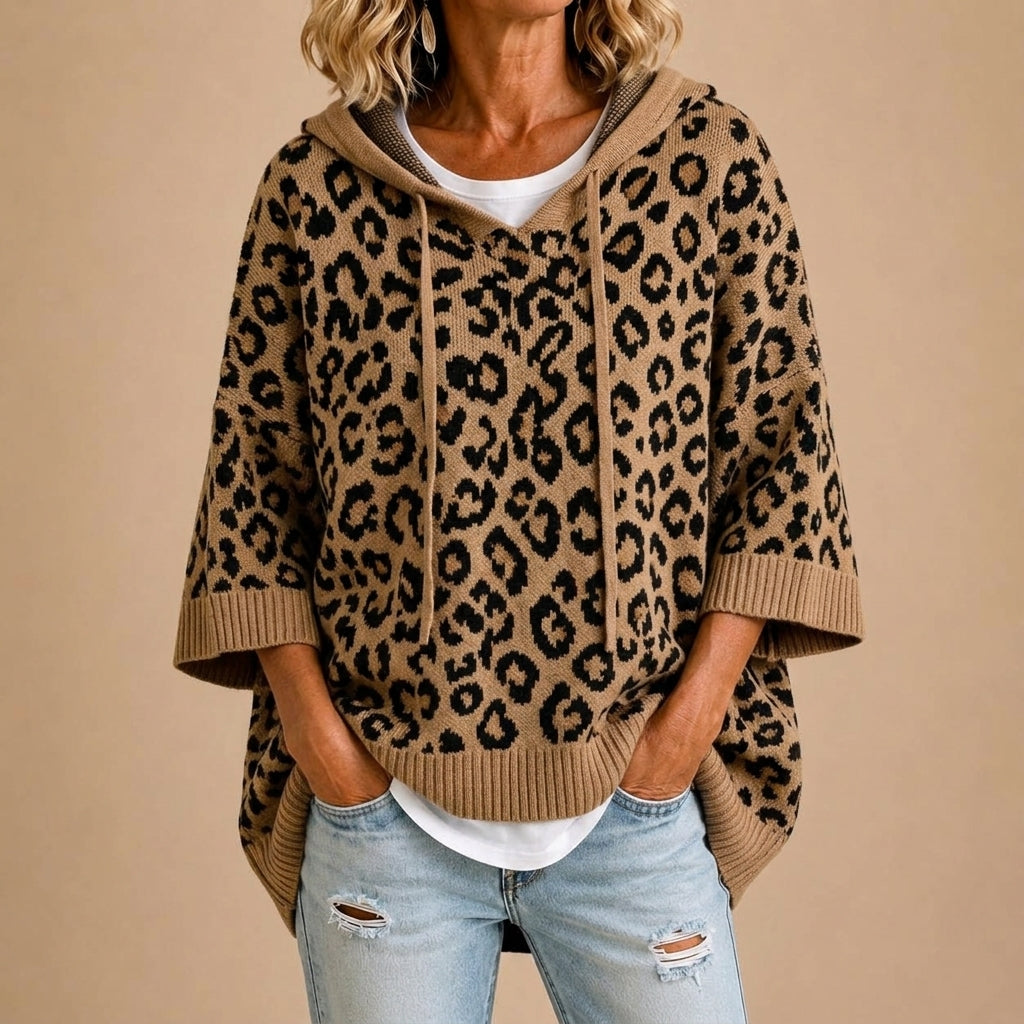 Gabriella™ | Poncho de Malha Padrão Animal com Capuz