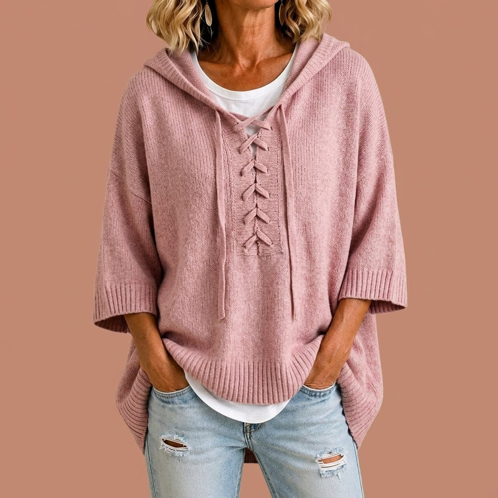 Claudia™ | Poncho de Malha com Capuz
