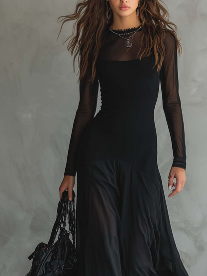 Neroa™ | Vestido Comprido Largo de Tule Preto