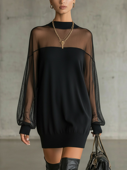 Amelie™ | Vestido curto preto elegante com mangas em rede