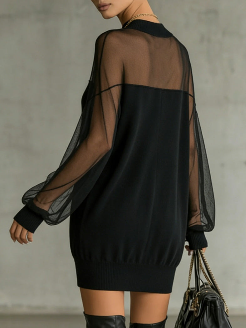 Amelie™ | Vestido curto preto elegante com mangas em rede