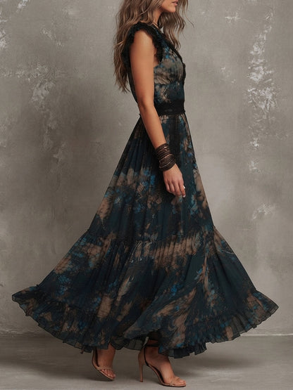 Luz™ | Vestido Comprido de Chiffon com Renda Floral