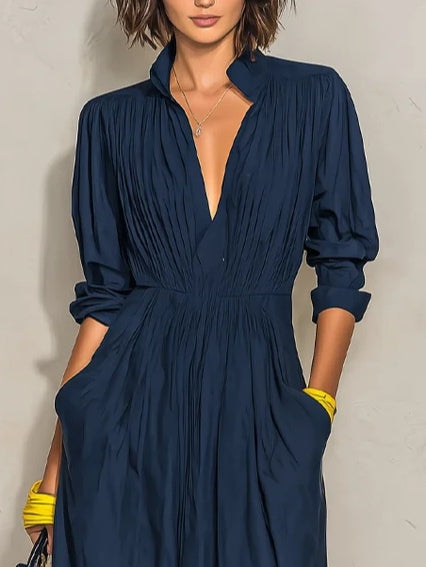 Alma™ | Vestido Comprido Plissado com Decote em V