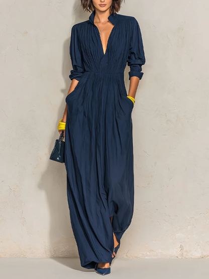 Alma™ | Vestido Comprido Plissado com Decote em V