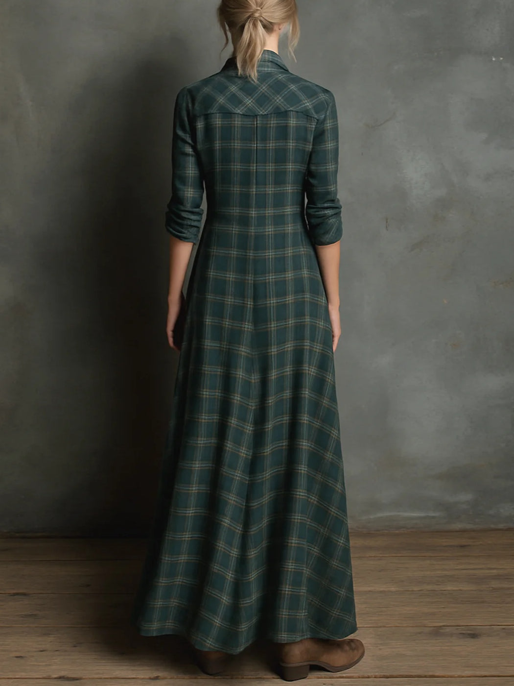 Margaux | Vestido Camiseiro Comprido com Gola Vichy Verde