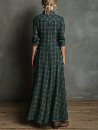 Margaux | Vestido Camiseiro Comprido com Gola Vichy Verde