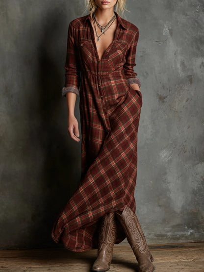 Margaux | Vestido Camiseiro Comprido com Gola Vichy Verde