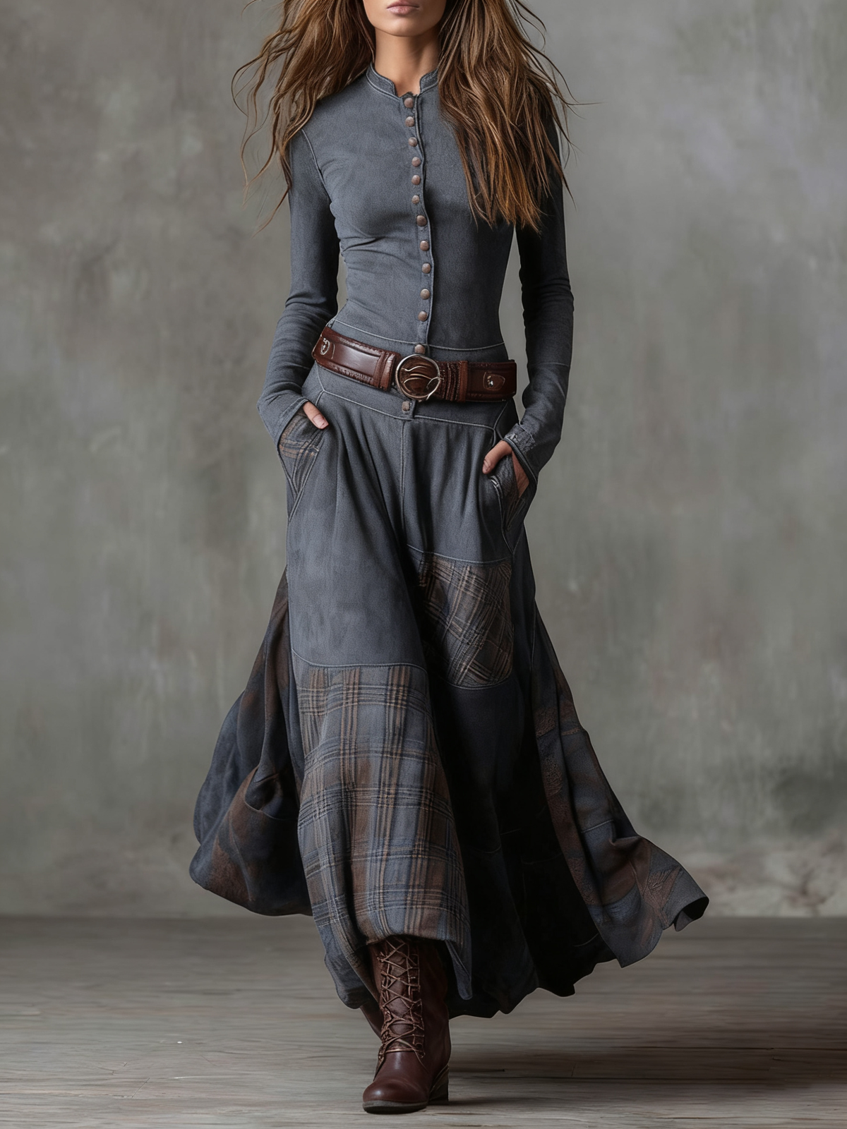 Clara™ | Vestido Comprido Efeito Camurça com Cinto