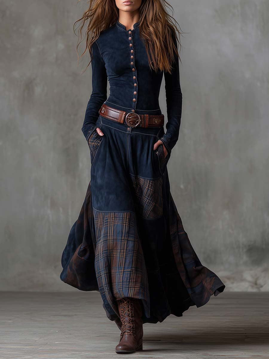 Clara™ | Vestido Comprido Efeito Camurça com Cinto