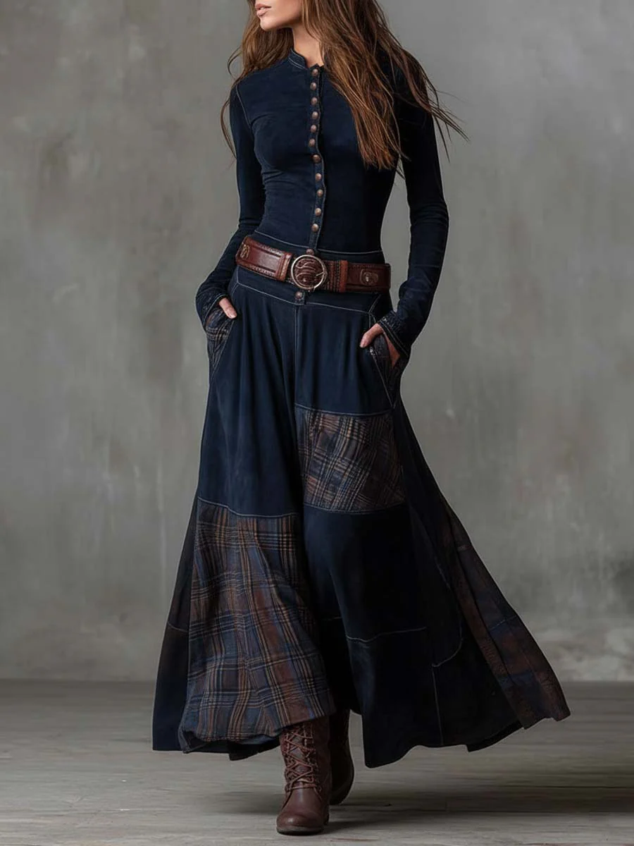 Clara™ | Vestido Comprido Efeito Camurça com Cinto