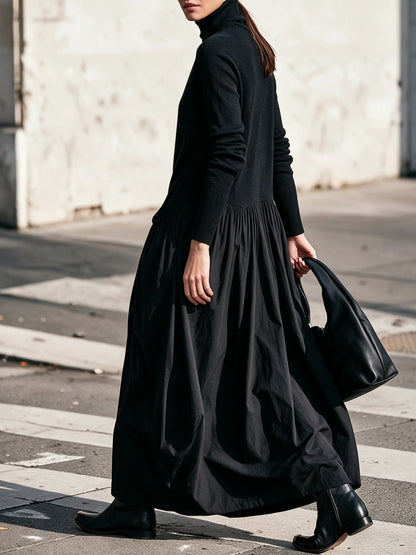 Francisca™ | Vestido Comprido Oversize de Gola Alta com Bolsos