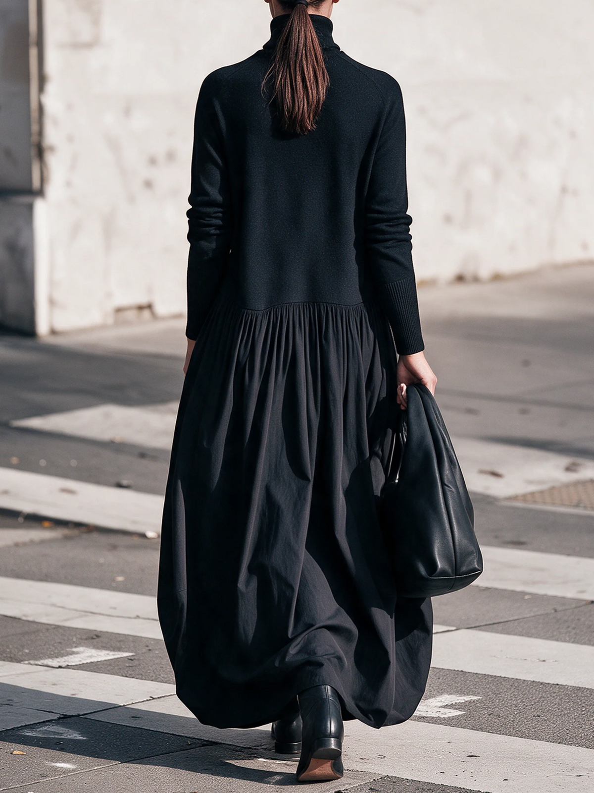 Francisca™ | Vestido Comprido Oversize de Gola Alta com Bolsos