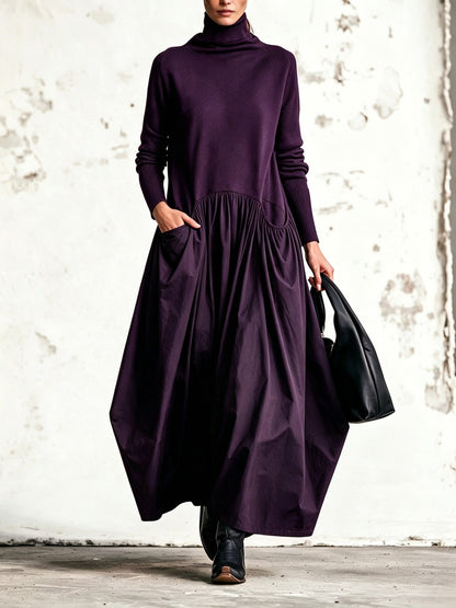 Francisca™ | Vestido Comprido Oversize de Gola Alta com Bolsos