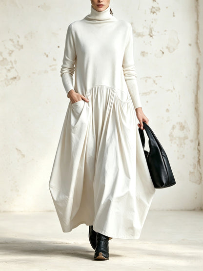 Francisca™ | Vestido Comprido Oversize de Gola Alta com Bolsos