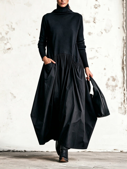Francisca™ | Vestido Comprido Oversize de Gola Alta com Bolsos