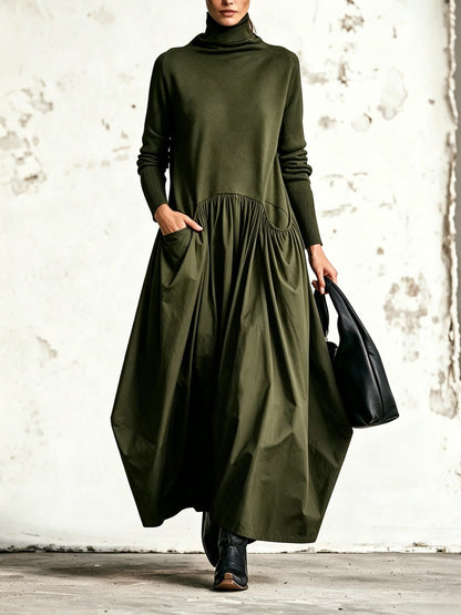 Francisca™ | Vestido Comprido Oversize de Gola Alta com Bolsos