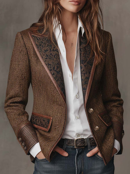 Domitille™ | Blazer de mulher com padrão espinhado e aplicações estampadas