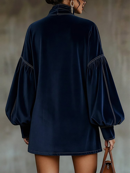 Agata™ | Vestido Curto de Veludo com Laço e Mangas Balão