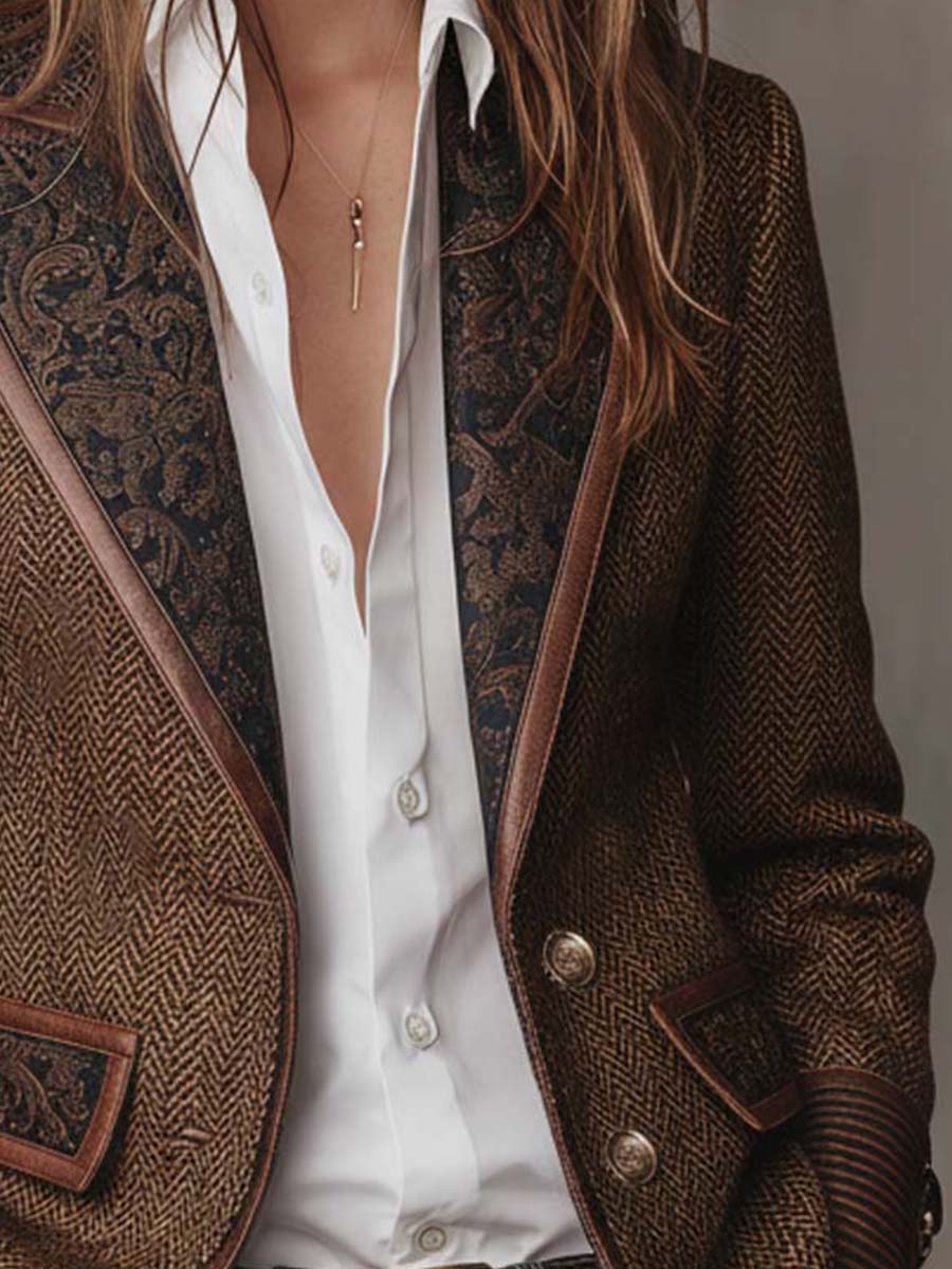 Domitille™ | Blazer de mulher com padrão espinhado e aplicações estampadas