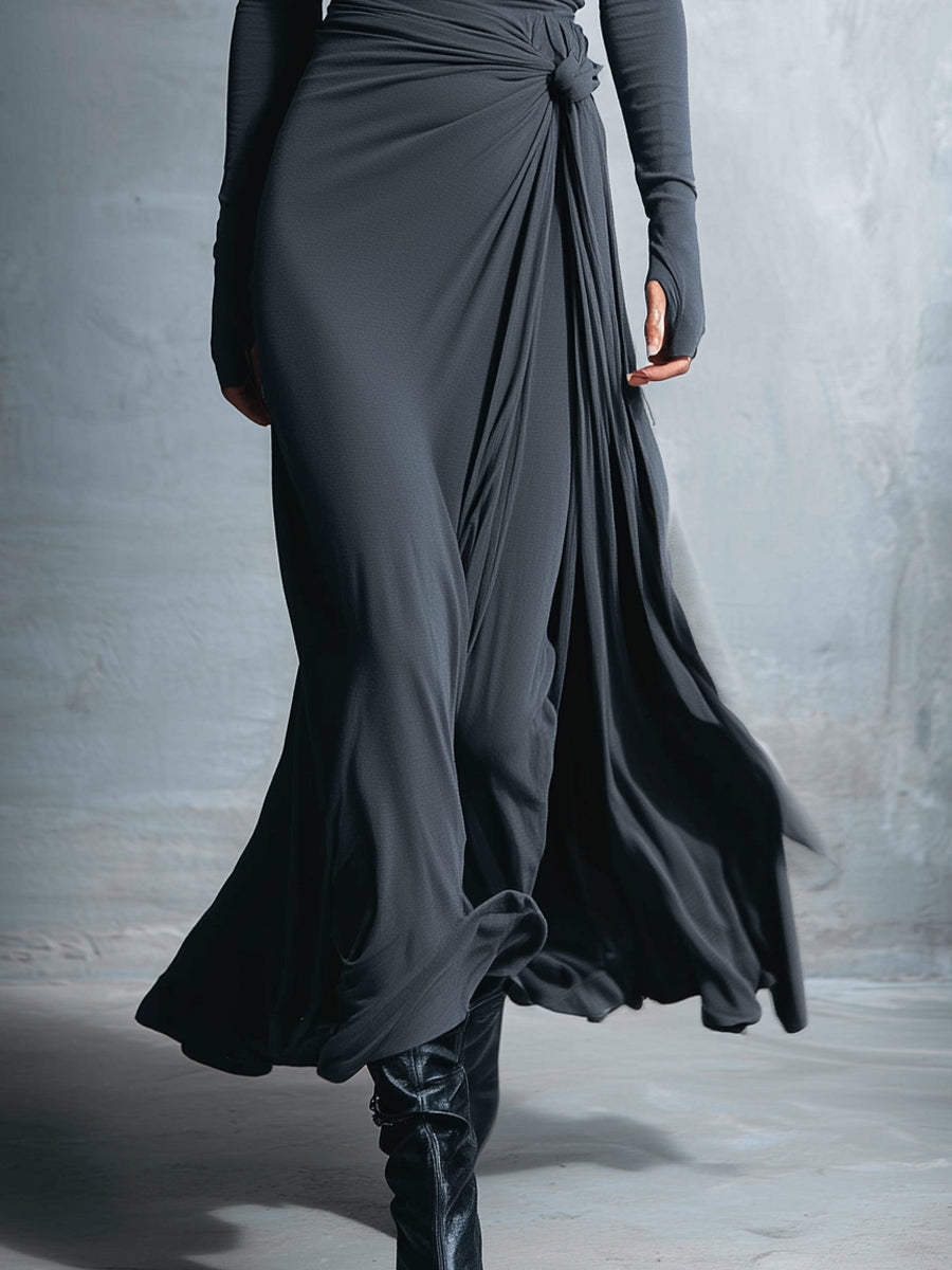 Constança™ | Vestido Comprido Fluido com Drapeado