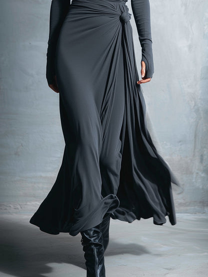 Constança™ | Vestido Comprido Fluido com Drapeado