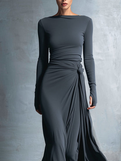 Constança™ | Vestido Comprido Fluido com Drapeado