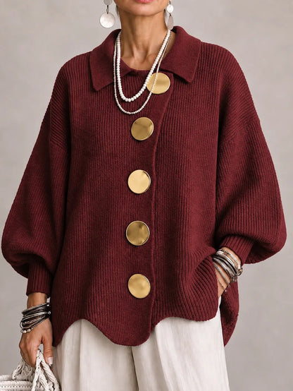 Maëlys™ | Cardigã Oversize Canelado com Bainha Festonada