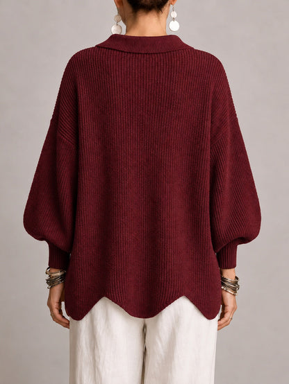 Maëlys™ | Cardigã Oversize Canelado com Bainha Festonada
