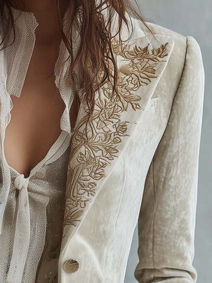 Aliénor™ | Blazer de fato para senhora marfim bordado