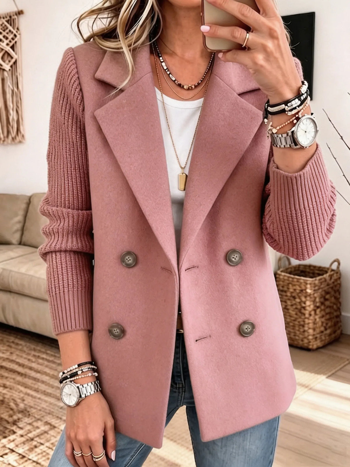 Margaux™ | Casaco elegante com mangas em malha – chique, quente e com um estilo descontraído
