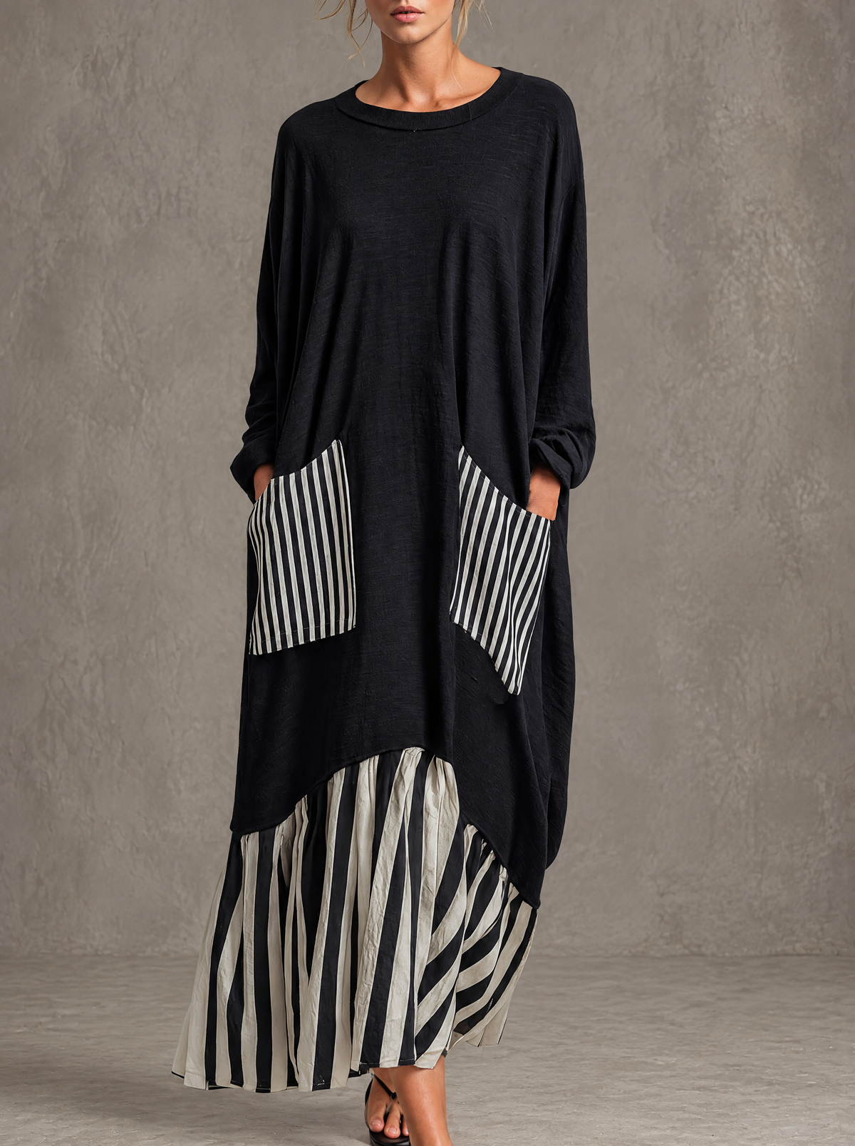 Alba™ | Vestido Comprido Oversize de Algodão com Riscas