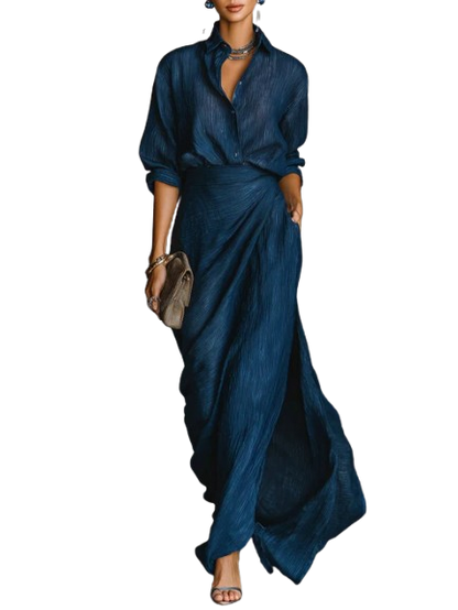 Joana™ | Conjunto Elegante de Camisa e Saia Comprida